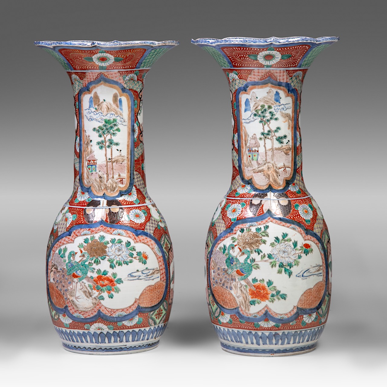 A pair of large Japanese Imari vases, 20thC, H 78 cm - Image 3 of 6