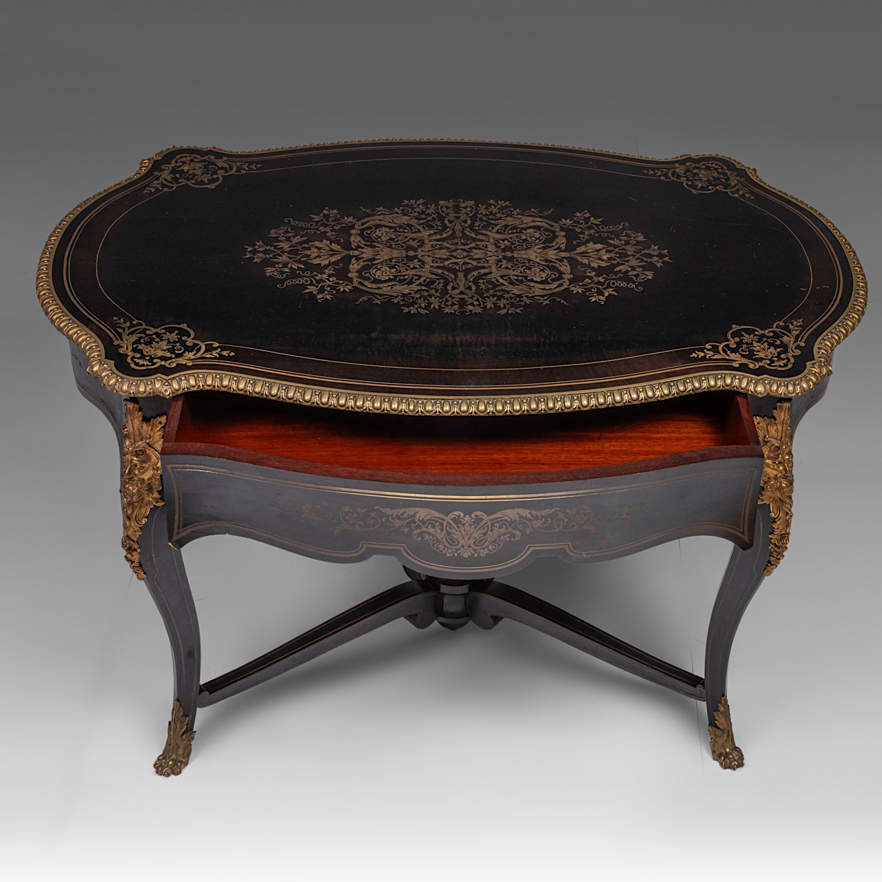 A Napoleon III (1852-1870) Boulle centre table, stamped 'HPR' Henri Picard (1840-1890), H 75 - W 120 - Image 7 of 10