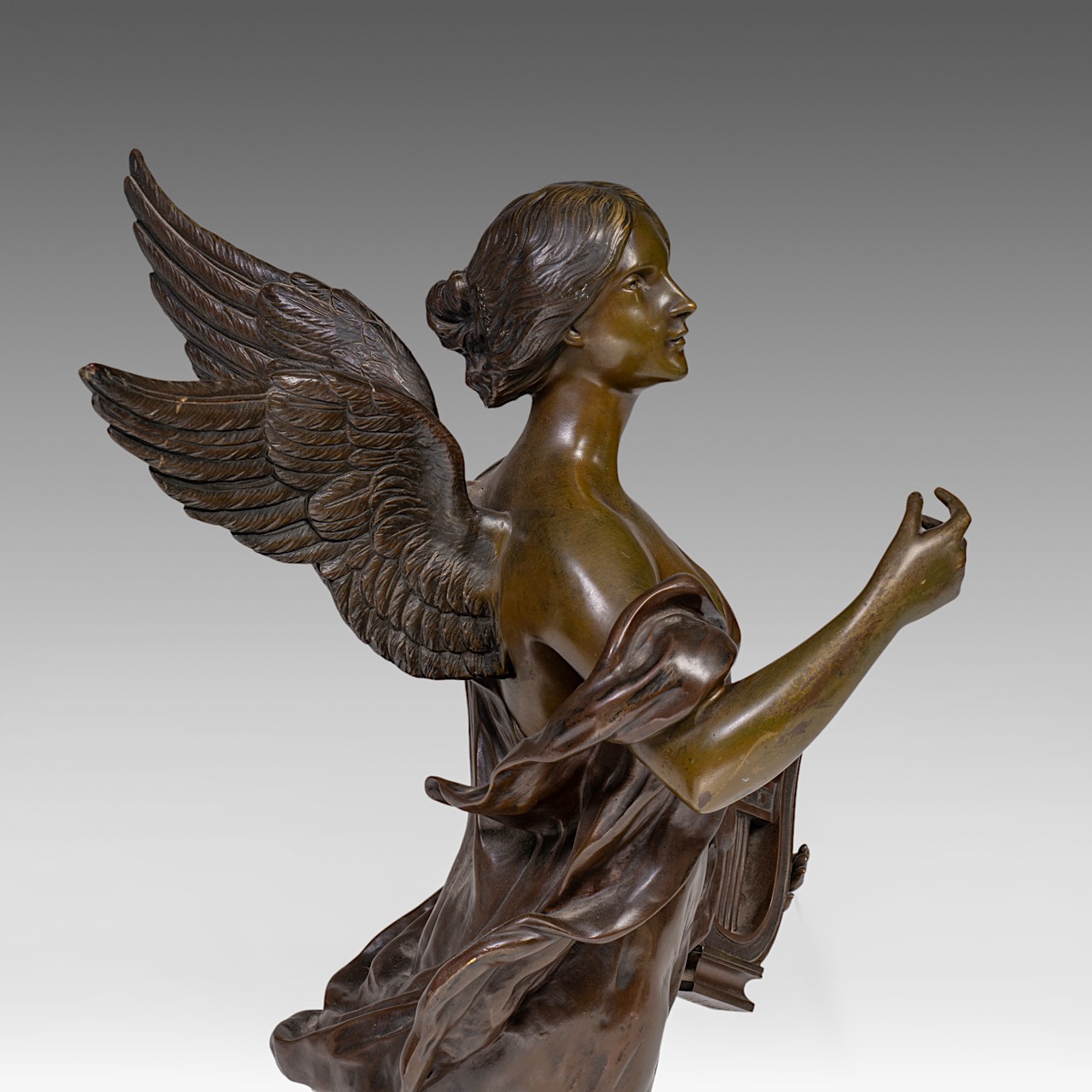 Pierre Etienne Daniel Campagne (1851-1914), 'L'inspiration', patinated bronze, H 85 cm - Image 10 of 26