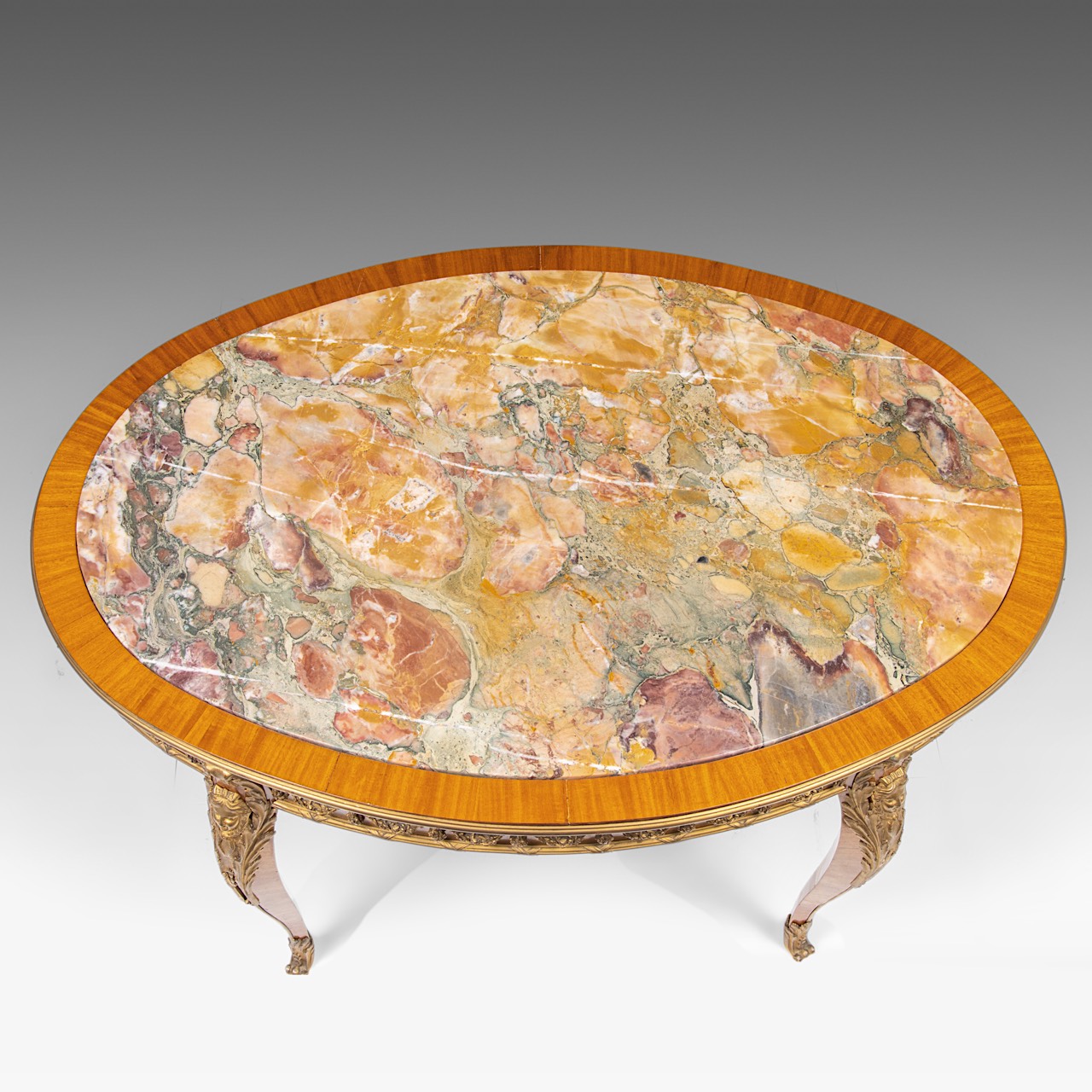 A mahogany marble-topped transitional-style side table with gilt bronze mounts, H 58 cm - W 100 cm - - Image 7 of 7