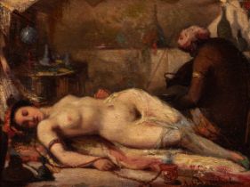 Auguste Bouchet (1831-1889), resting nude in the harem, oil on canvas 20 x 25 cm. (7.8 x 9.8 in.), F