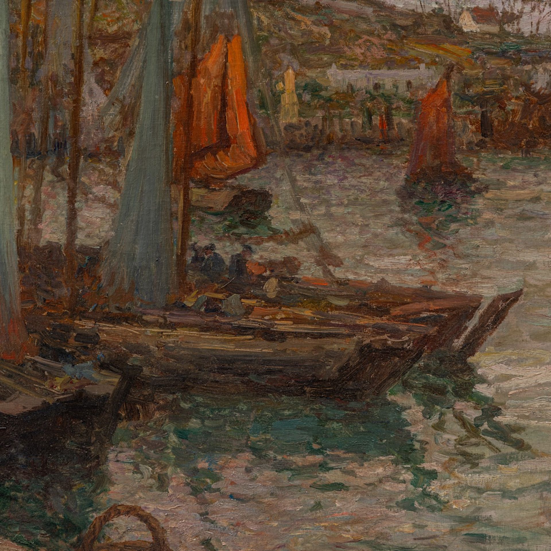 Herni Jules Guinier (1867-1927), Breton fishing port, oil on canvas 55 x 80 cm. (21.6 x 31 1/2 in.), - Image 6 of 6