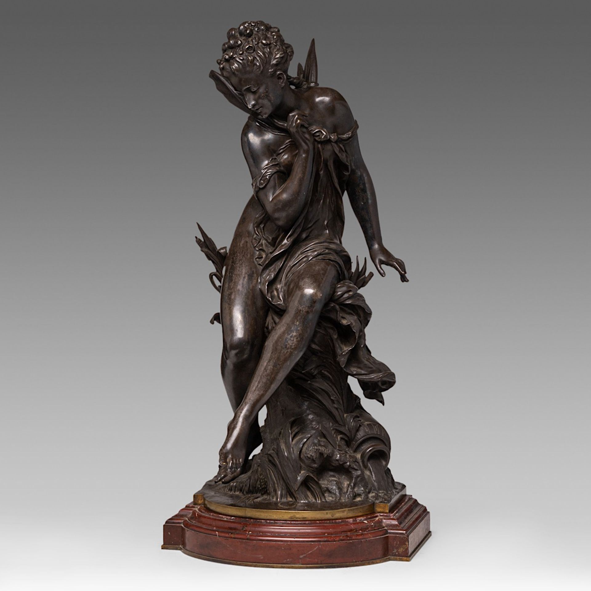 Mathurin Moreau (1822-1912), Libellule (Ondine), patinated bronze on a red marble base, H 76 cm - Bild 2 aus 6