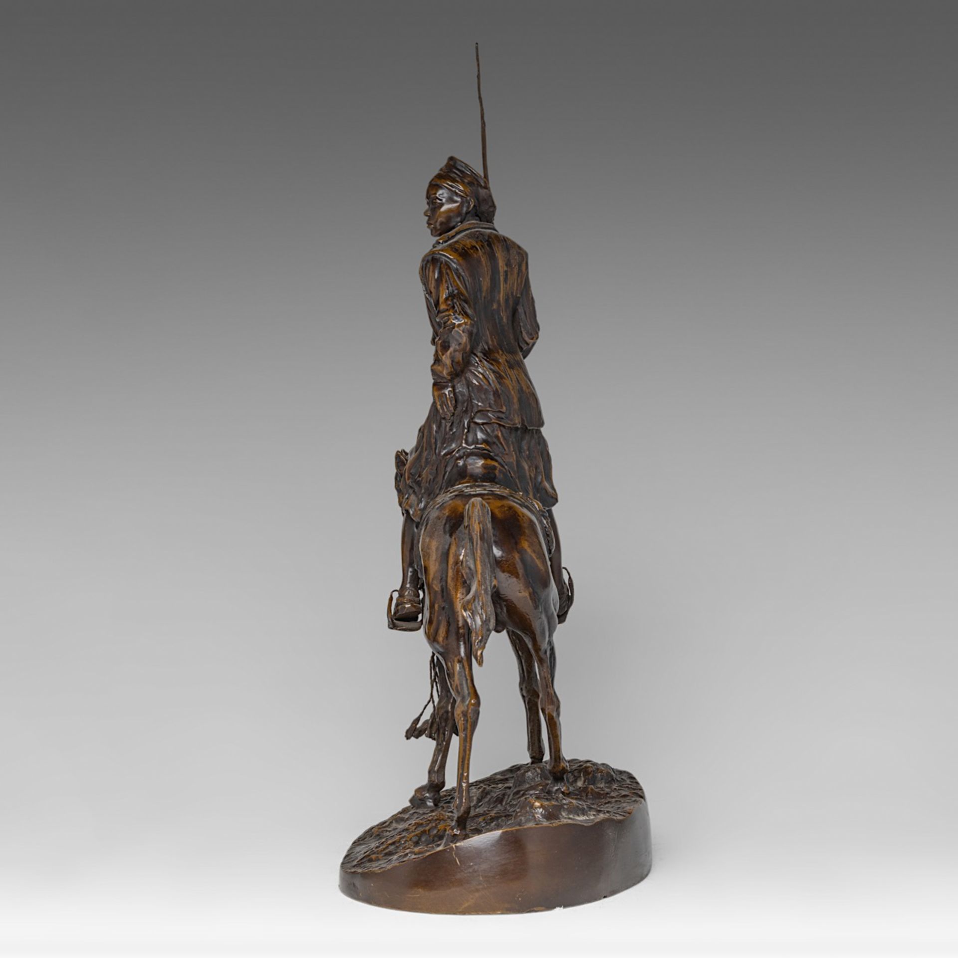Pierre-Jules Mene (1810-1879), Arab horserider, patinated bronze, H 53 - W 36 cm - Image 3 of 7