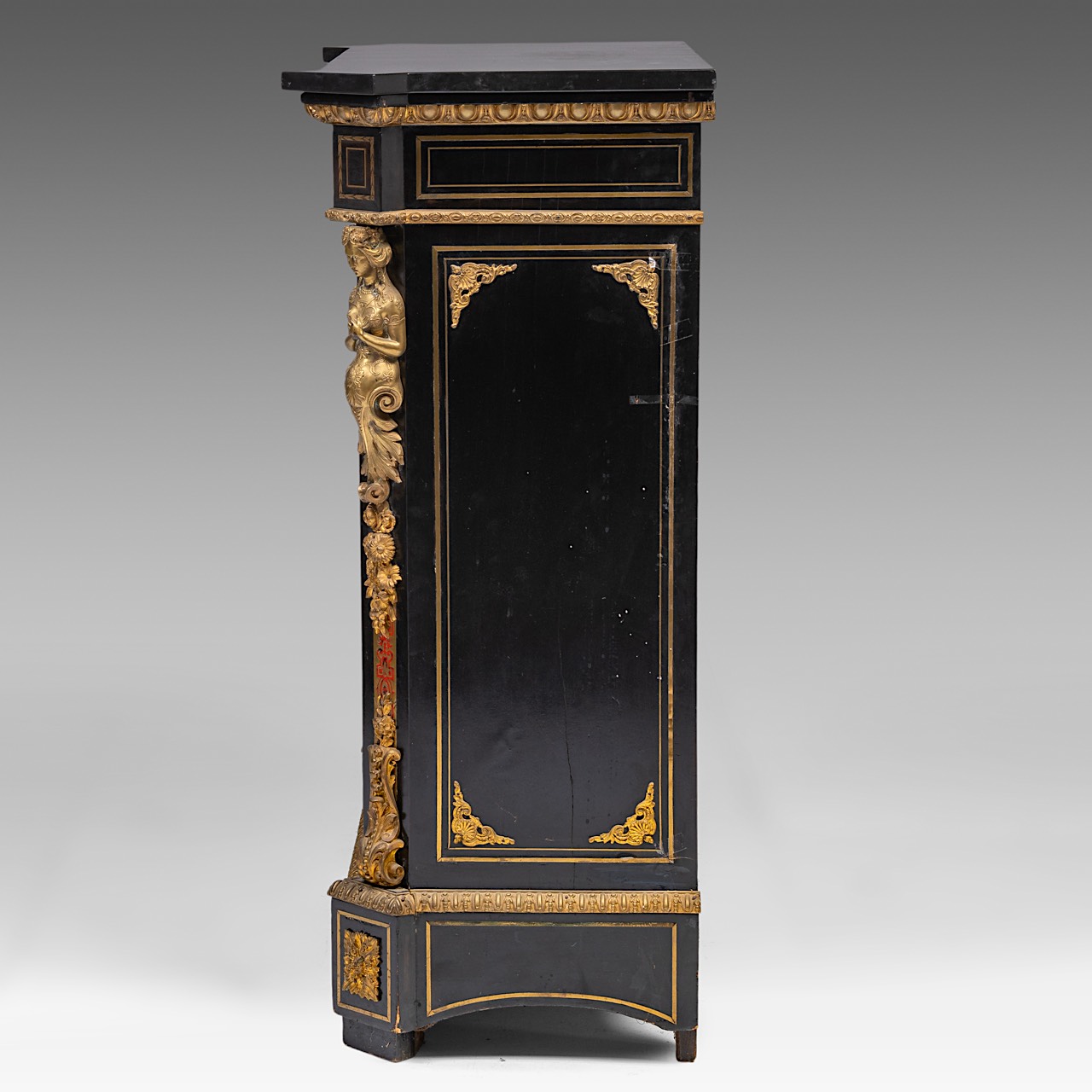 A Napoleon III (1852-1870) Boulle work 'meuble d'appui' with a marble top and gilt bronze mounts, H - Image 5 of 7