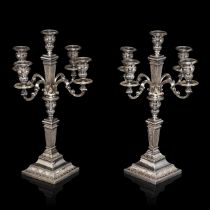 A pair of Neoclassical silver candelabras, Belgian hallmark (1942-present), 835/000, maker's mark Co