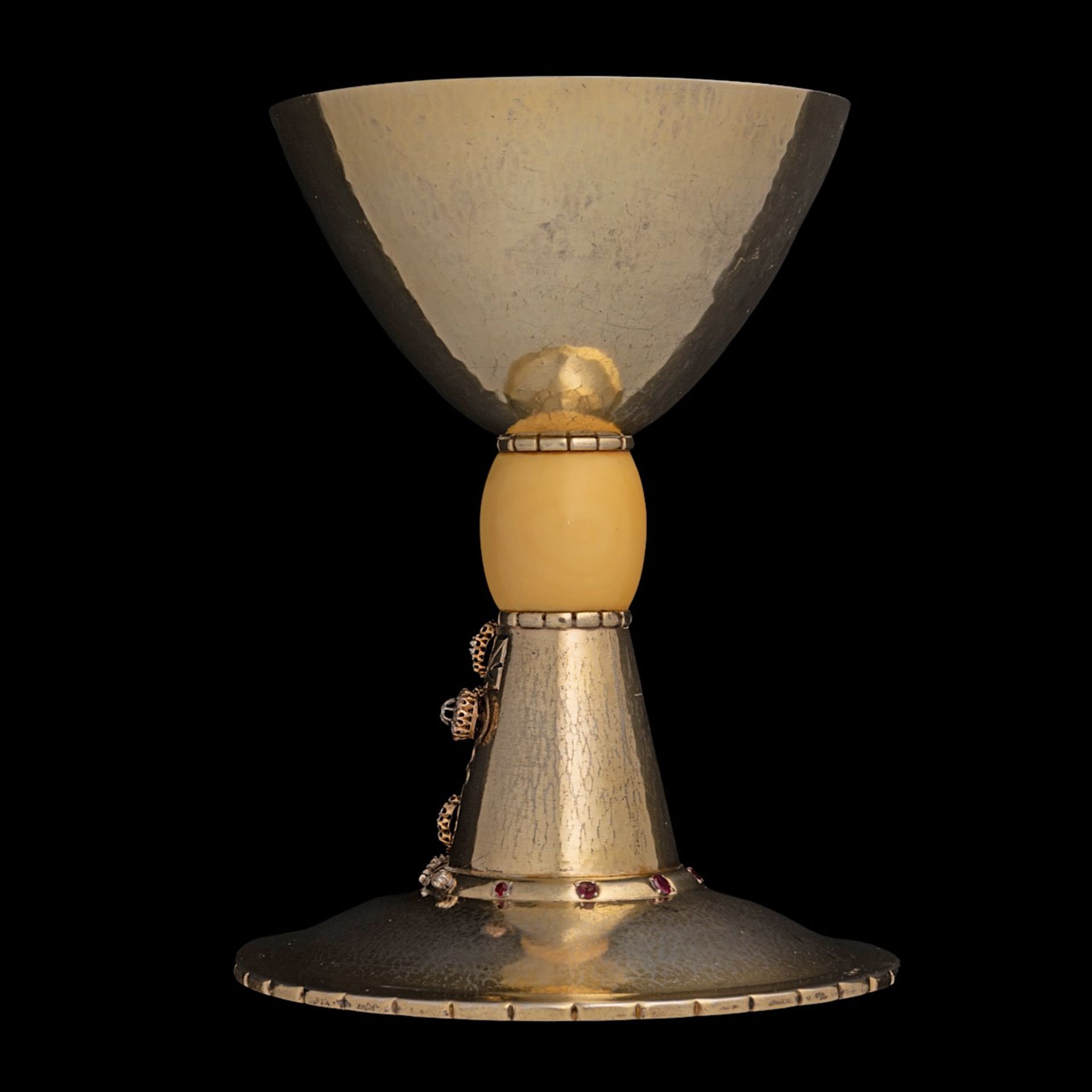 A 900/000 silver and gilt silver chalice, Belgian hallmarked, H 16 cm - total weight 518 g (+) - Image 4 of 14