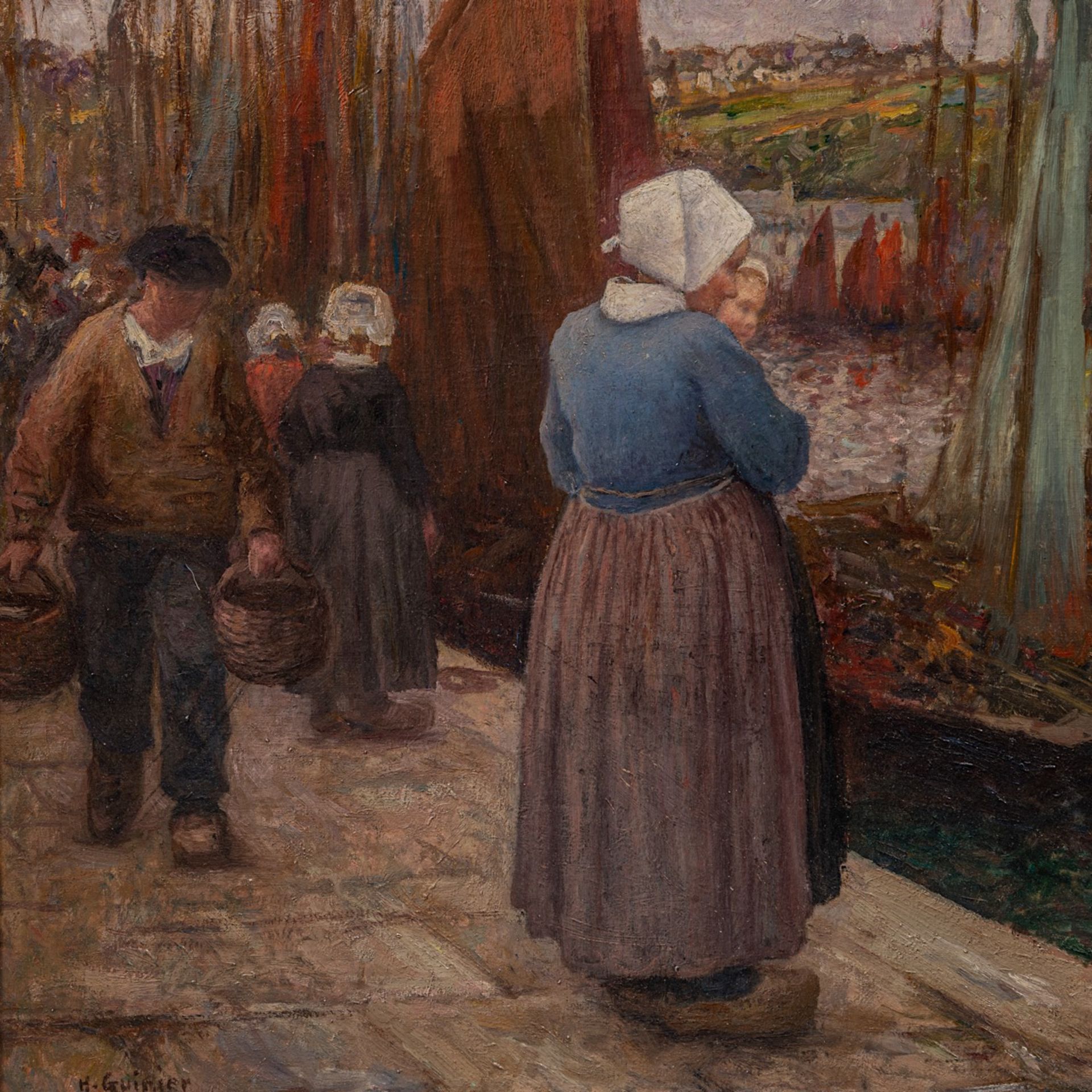 Herni Jules Guinier (1867-1927), Breton fishing port, oil on canvas 55 x 80 cm. (21.6 x 31 1/2 in.), - Bild 5 aus 6