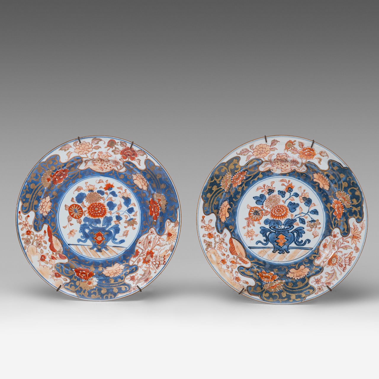 A series of six Chinese Imari 'Flower Basket' dishes, 18thC, dia 23 cm - Image 2 of 7