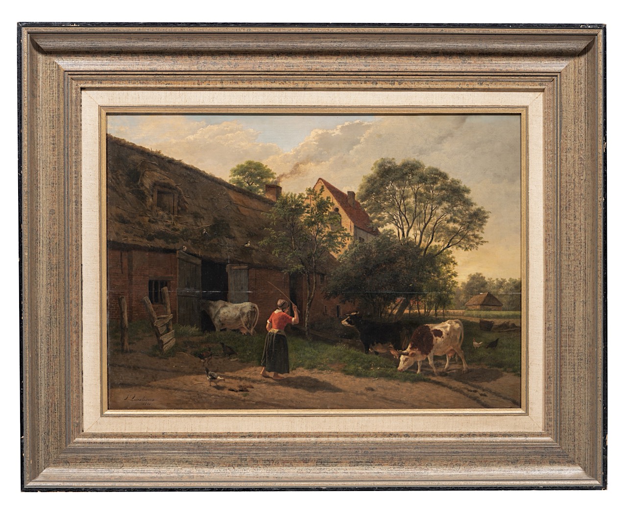 Jos Questiaux (1805-1881), a girl tends the cows, 1861, oil on oak 50 x 70 cm. (19.6 x 27.5 in.), Fr - Image 9 of 14