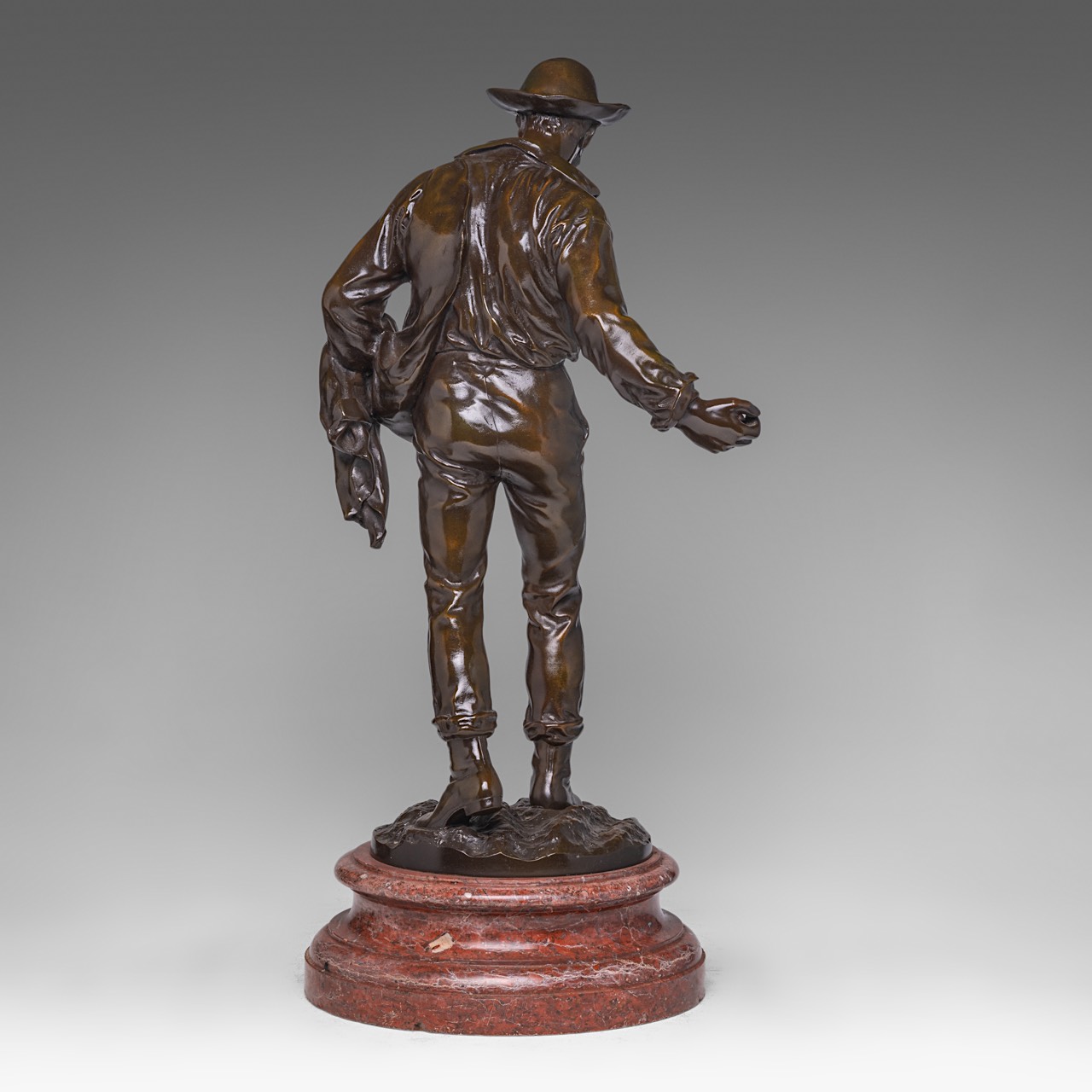 Emile Louis Truffot (1843-1896), the sower, patinated bronze on a marble base, H 64 cm (total) - Image 4 of 7