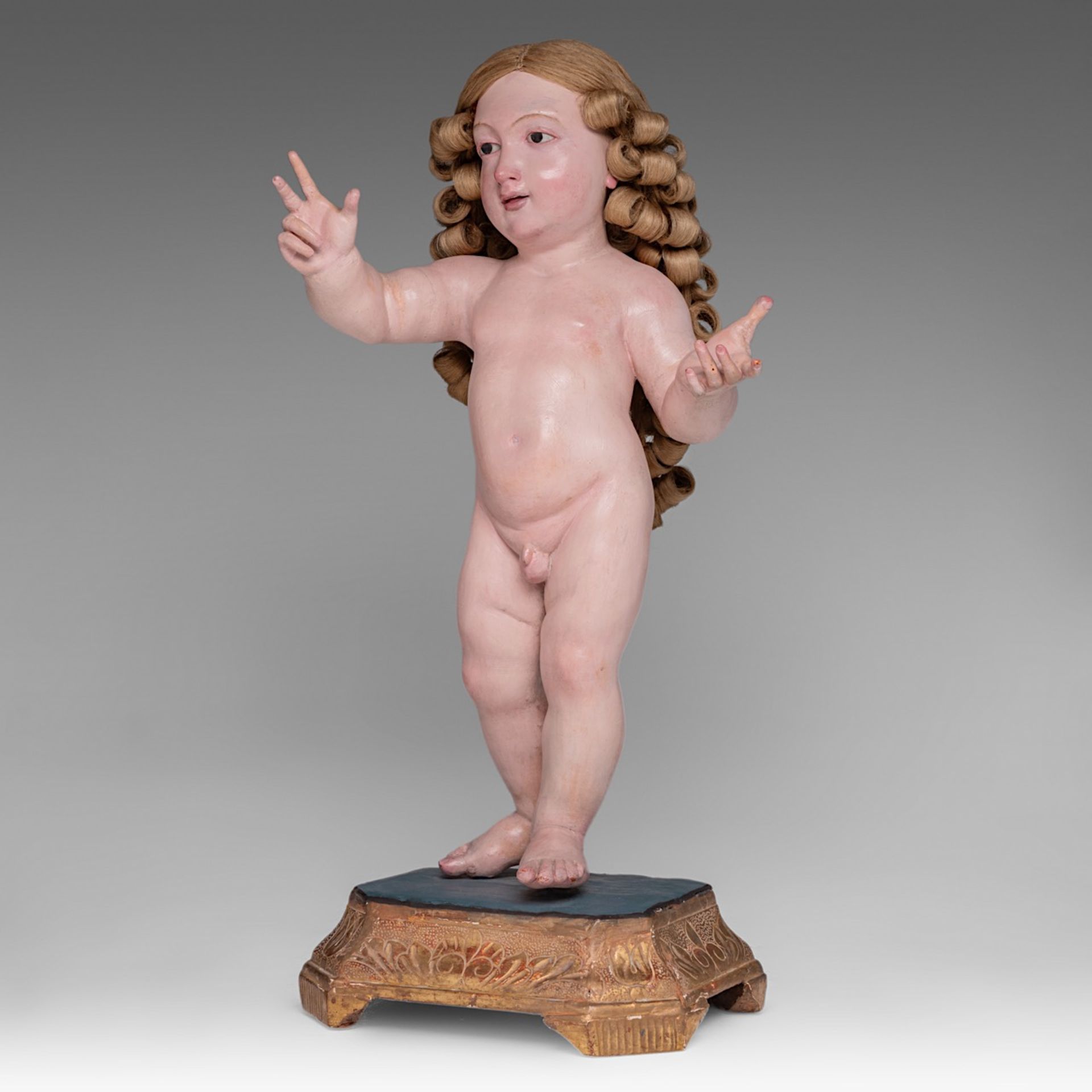 An Italian polychrome painted wooden, late 18th-century so-called 'Bambino Gesu', H (figure) 48 cm. - Bild 2 aus 9
