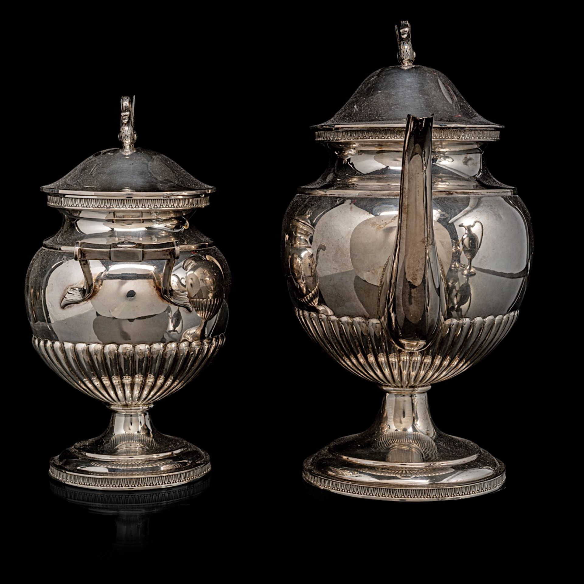 A 20thC neoclassical four-piece 835/000 silver tea and coffee set by Wolf-Zondervan, total weight: a - Image 5 of 16