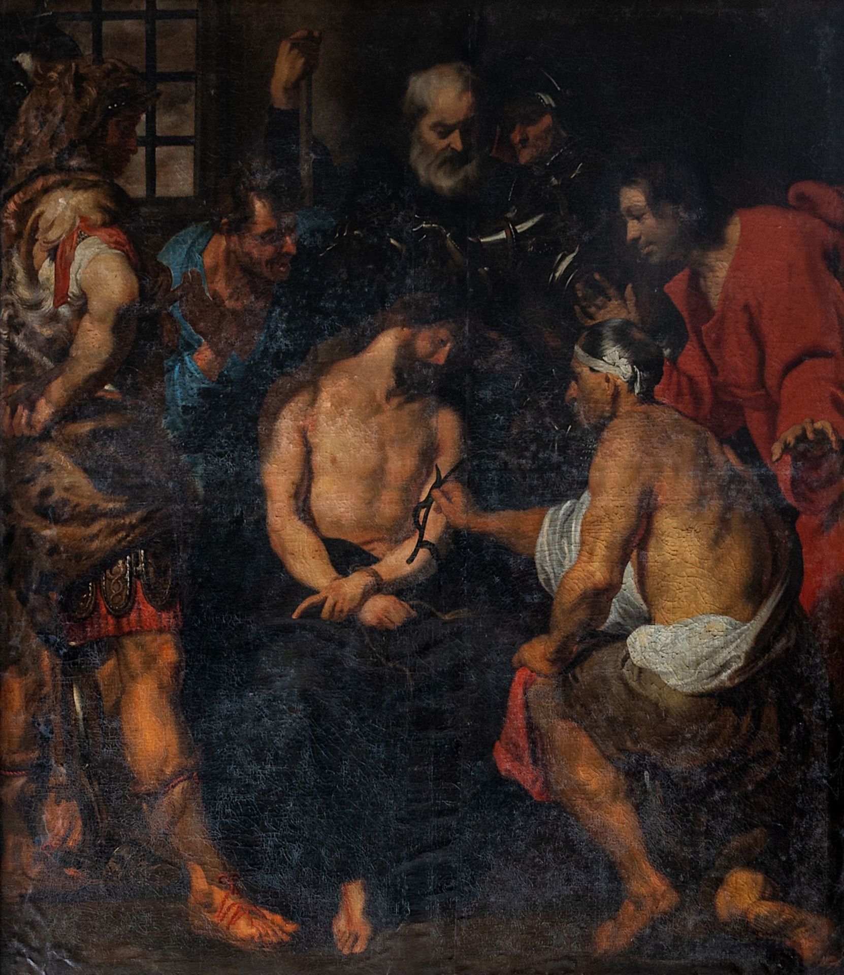 After Anthony van Dyck (1599-1641), 'Christ Crowned with Thorns', 17thC, oil on canvas 225 x 195 cm.