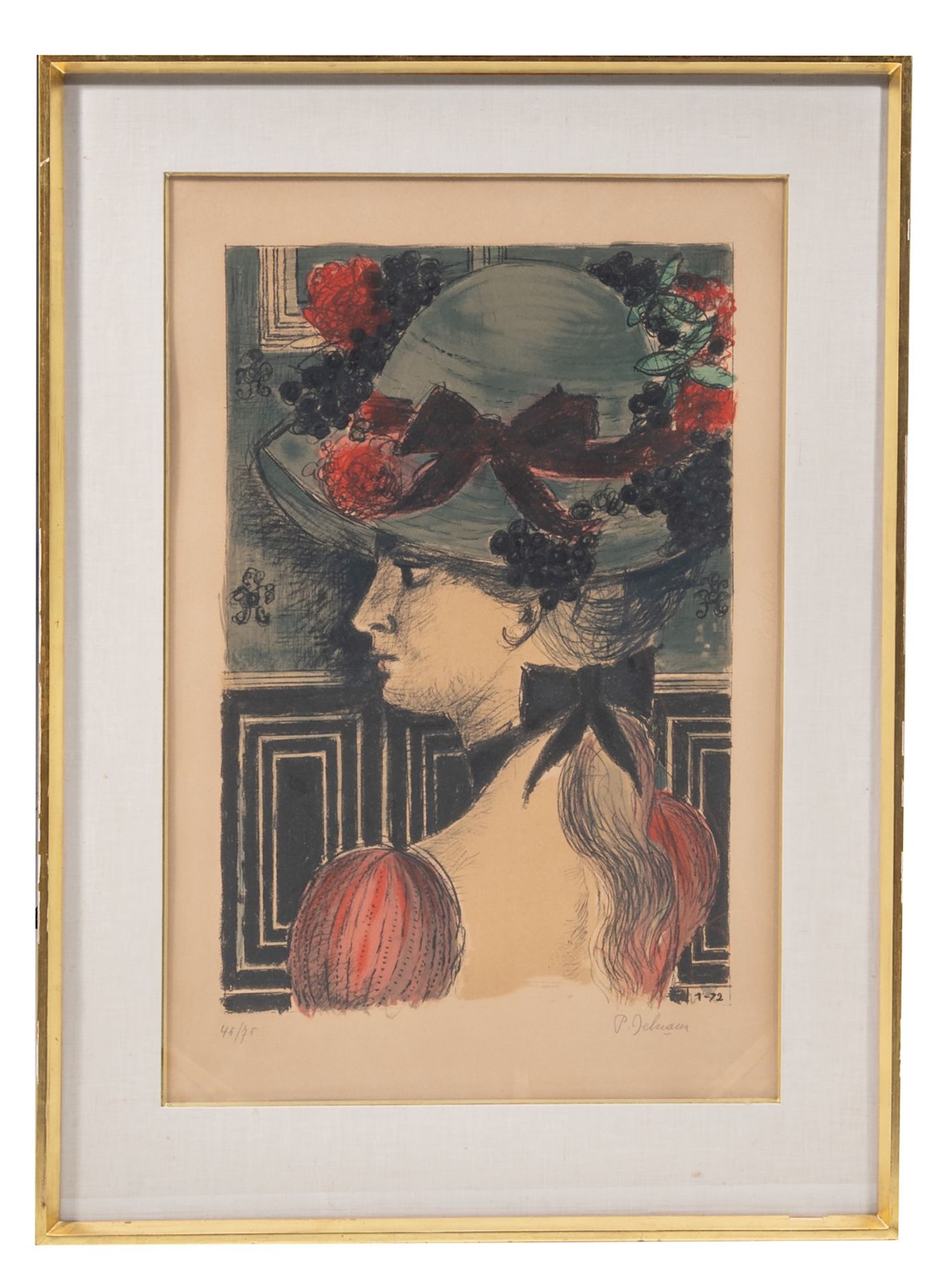 Paul Delvaux (1897-1994), 'Chapeau', 1972, lithograph, 45/75 63.5 x 43.5 cm. (25 x 17.1 in.), Frame: - Image 2 of 7