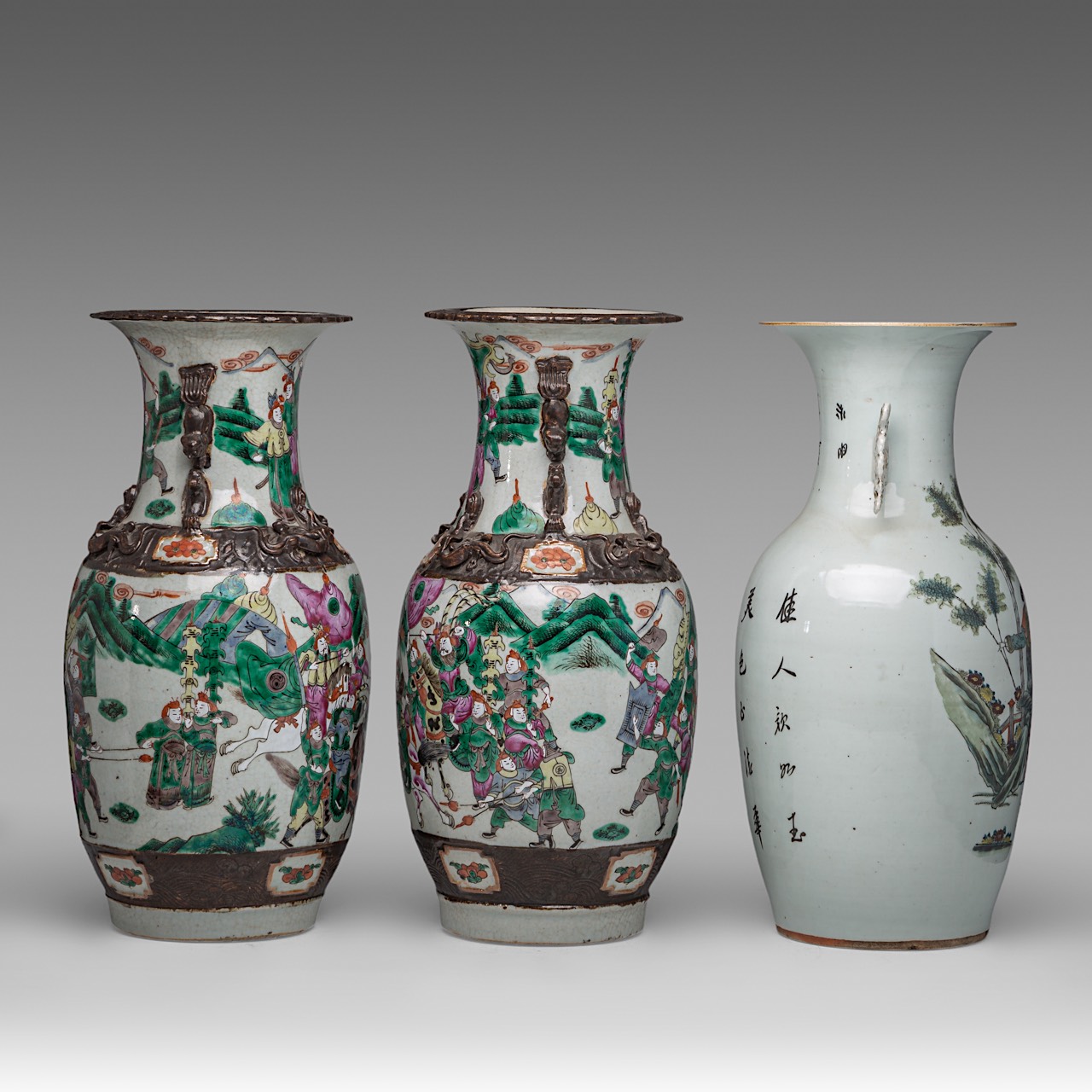 A pair of Chinese famille rose Nanking stoneware vases, 19thC, H 43,5 cm - and a famille rose 'Beaut - Image 11 of 13