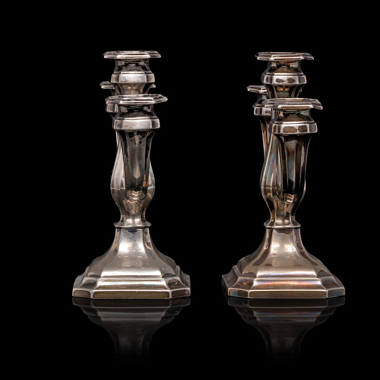 A pair of silver candlesticks, 830/000, H 18,5, total weight: ca 1251 g - Image 5 of 7