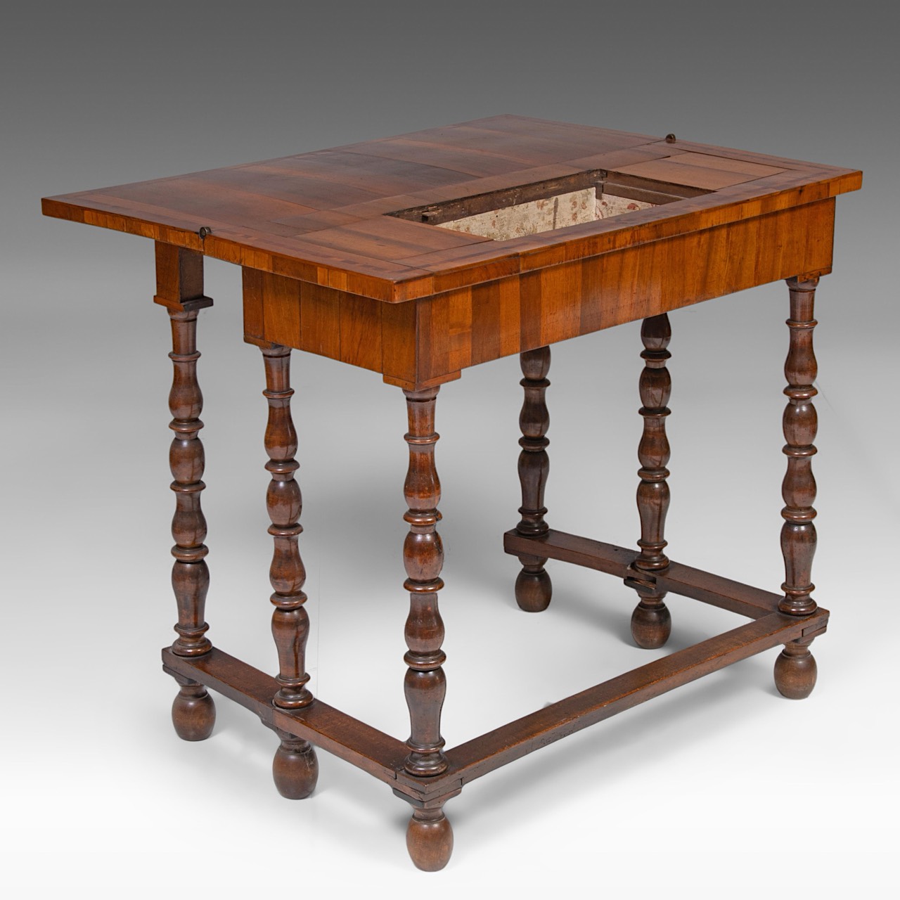 A pair of burlwood veneered walnut card tables, Dutch, 18thC, each H 78 cm - W 85 cm - D 33,5 cm (cl - Image 7 of 8