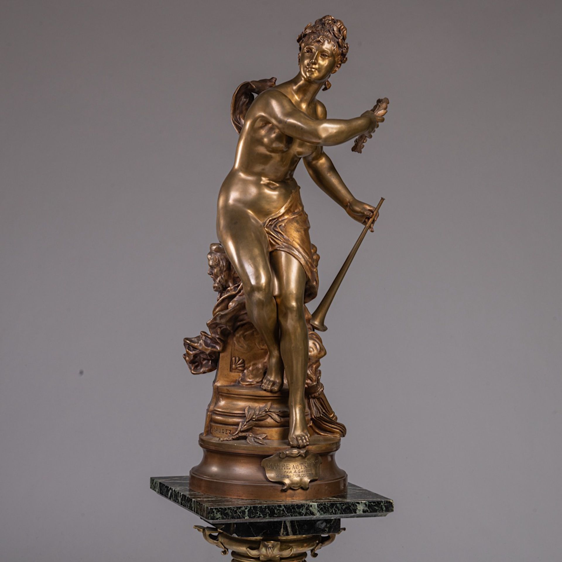 Adrien Etienne Gaudez (1845-1902), 'Gloire au travail', patinated bronze on a marble pedestal, H 169 - Bild 3 aus 18