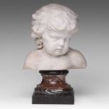A Carrara marble bust of a young boy, H 35 cm
