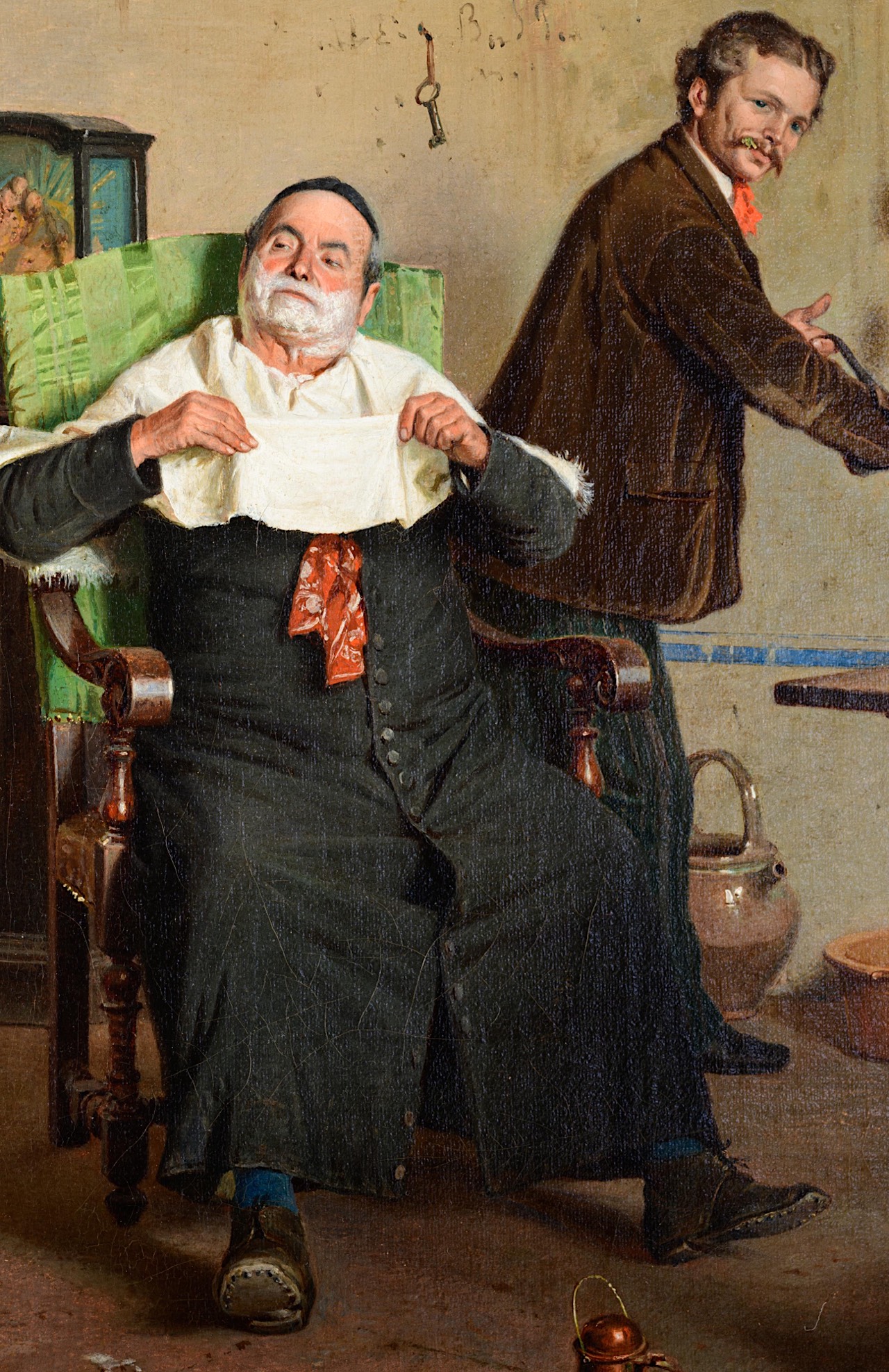 Orfei Orfeo (1836-1915), interior with two elderly men discussing the day's news during the shave, o - Image 6 of 8