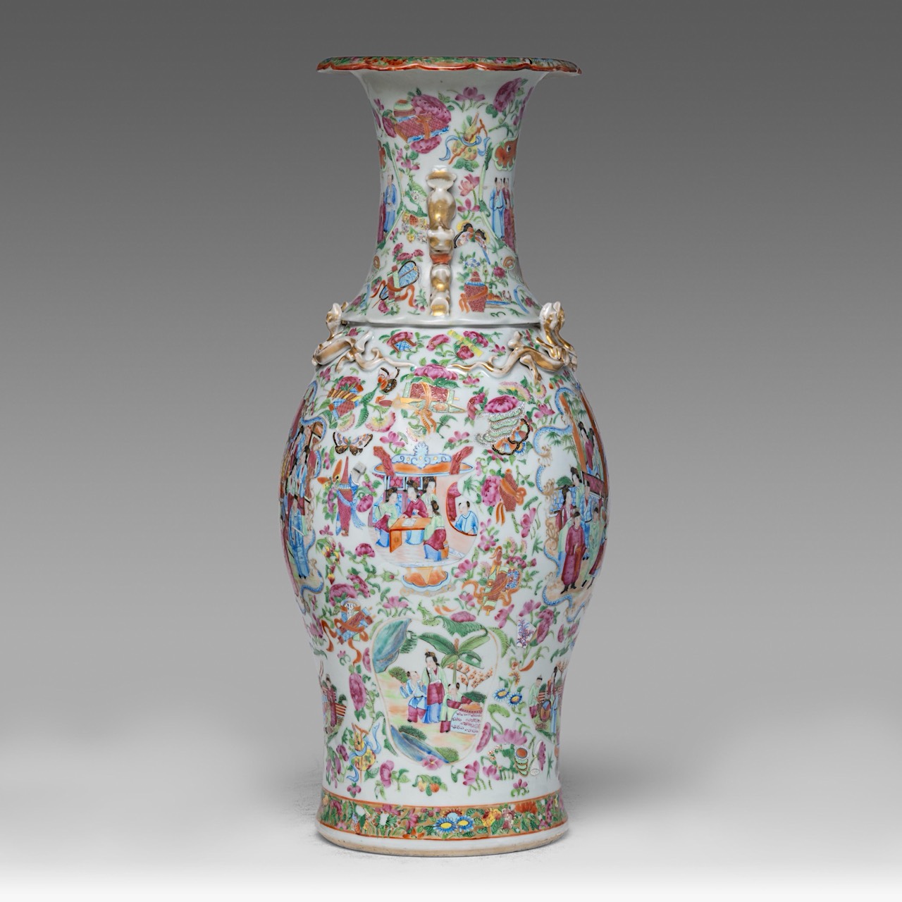 A pair of Chinese famille rose 'Romance of the Three Kingdoms' vases, late 19thC, H 43 cm - added a - Image 11 of 13