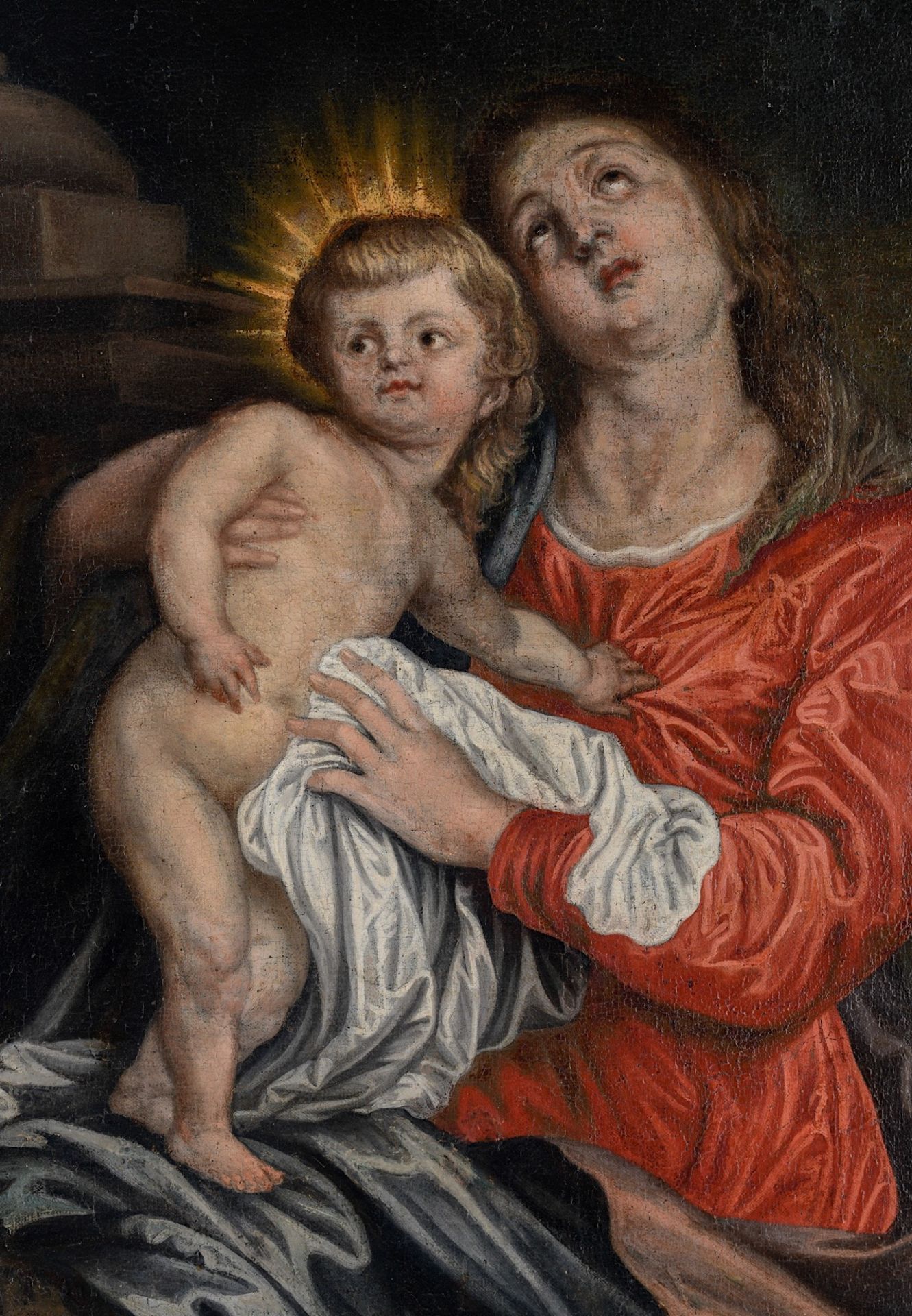 The Holy Mother and Child, 17thC, The Southern Netherlands, oil on canvas 112 x 83 cm. (44.0 x 32.6 - Bild 4 aus 6
