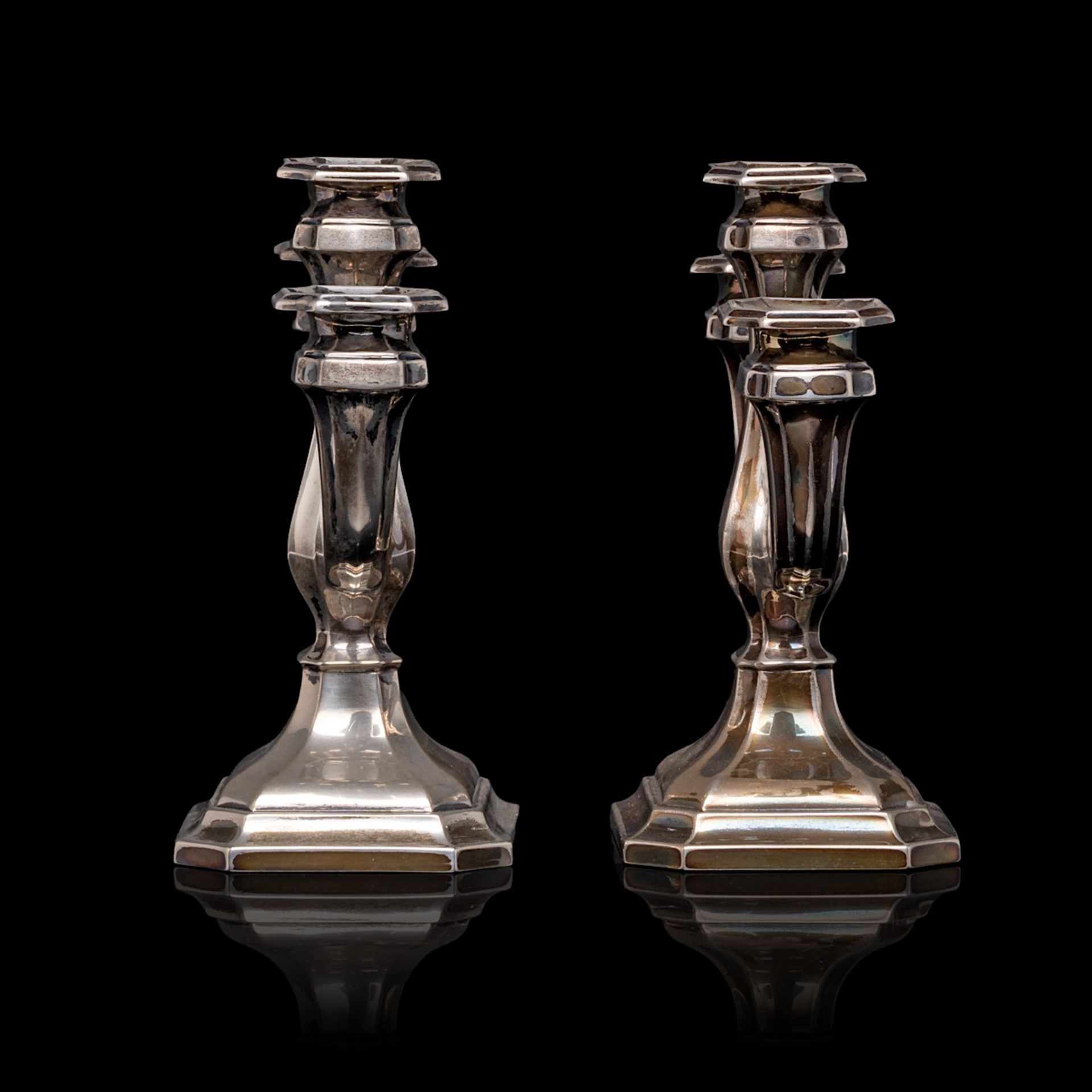 A pair of silver candlesticks, 830/000, H 18,5, total weight: ca 1251 g - Bild 3 aus 7