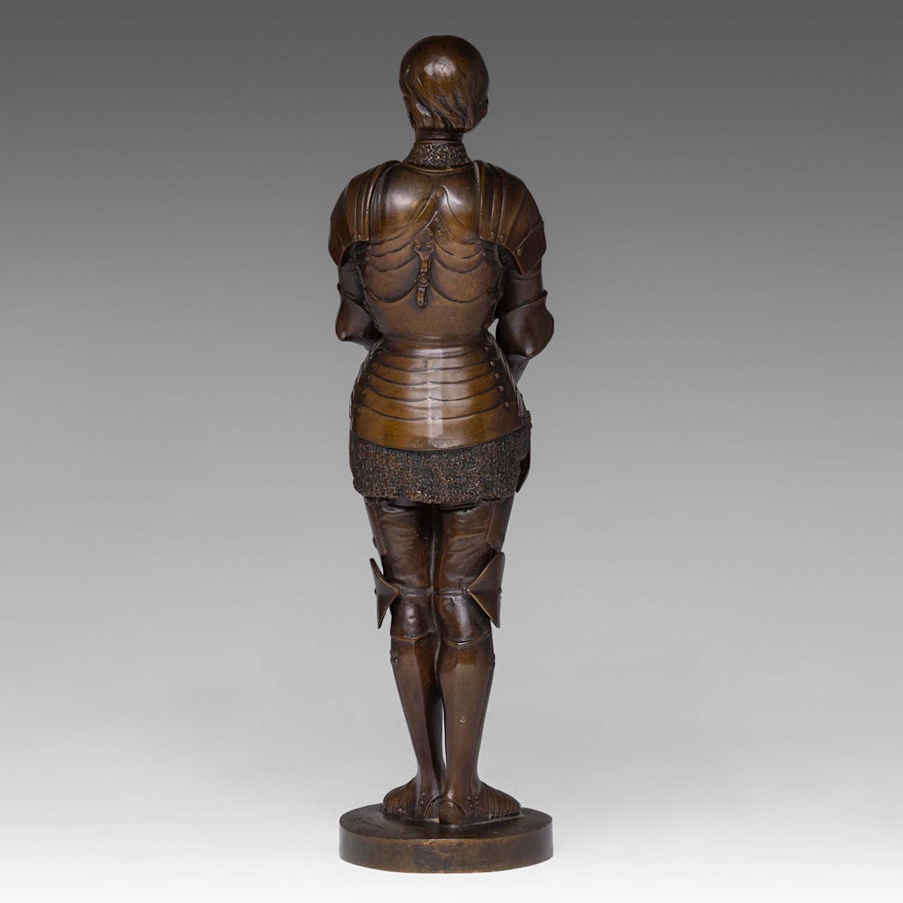 Louis Ernest Barrias (1841-1905), Jeanne d'Arc, patinated bronze, Susse Freres edition, H 31 cm - Image 5 of 11