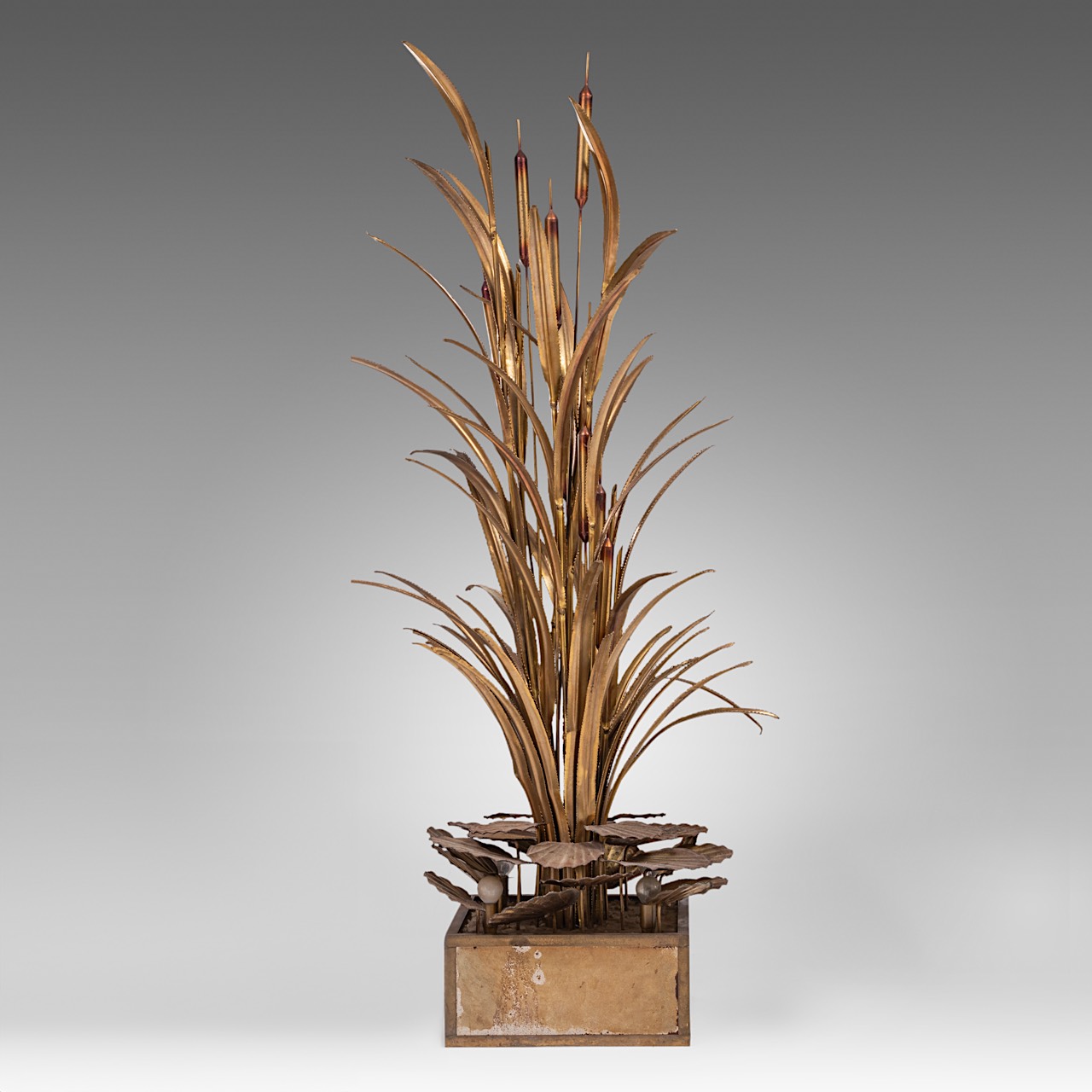 A vintage gilt brass Maison Jansen 'Bulrush' floor lamp, H 170 cm - Image 5 of 7