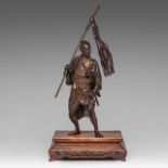 A Japanese bronze okimono of a warrior from the tale of Genji, signed, Meiji period (1868-1912), fix