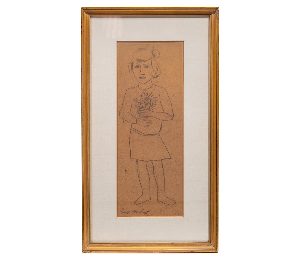 Gust De Smet (1877-1943), girl with flowers, ca. 1925, pencil drawing on paper 35 x 13 cm. (13.7 x 5 - Image 2 of 5