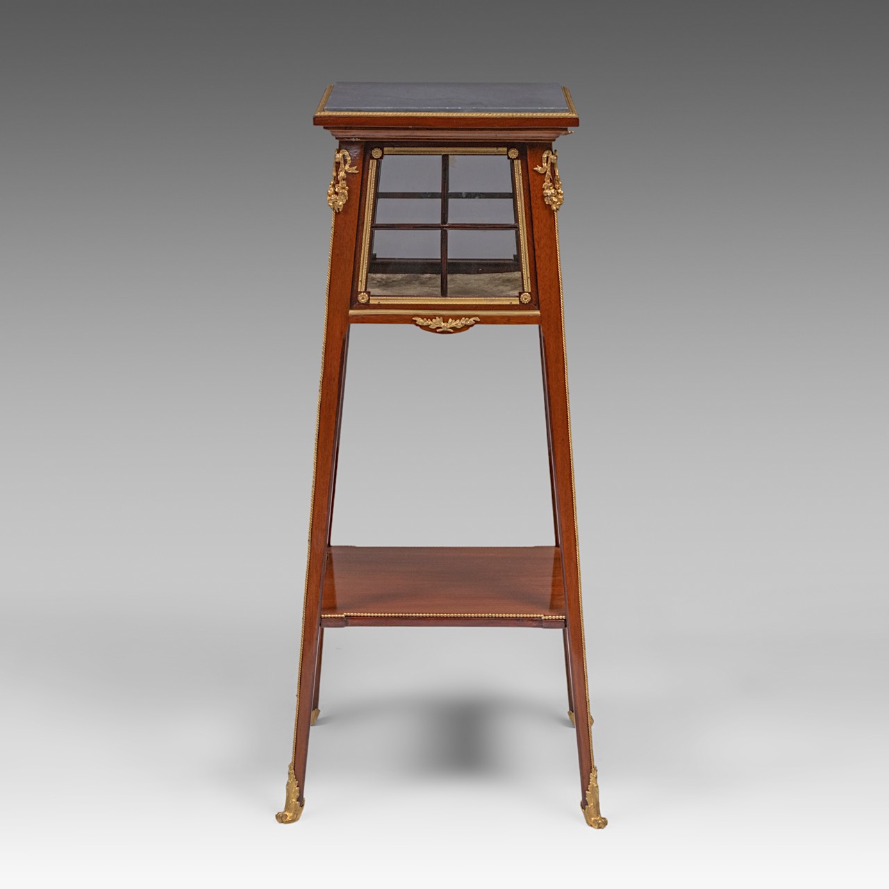 A Louis XVI-style mahogany veneered occasional table with a jewellery display case and a marble top, - Image 2 of 5