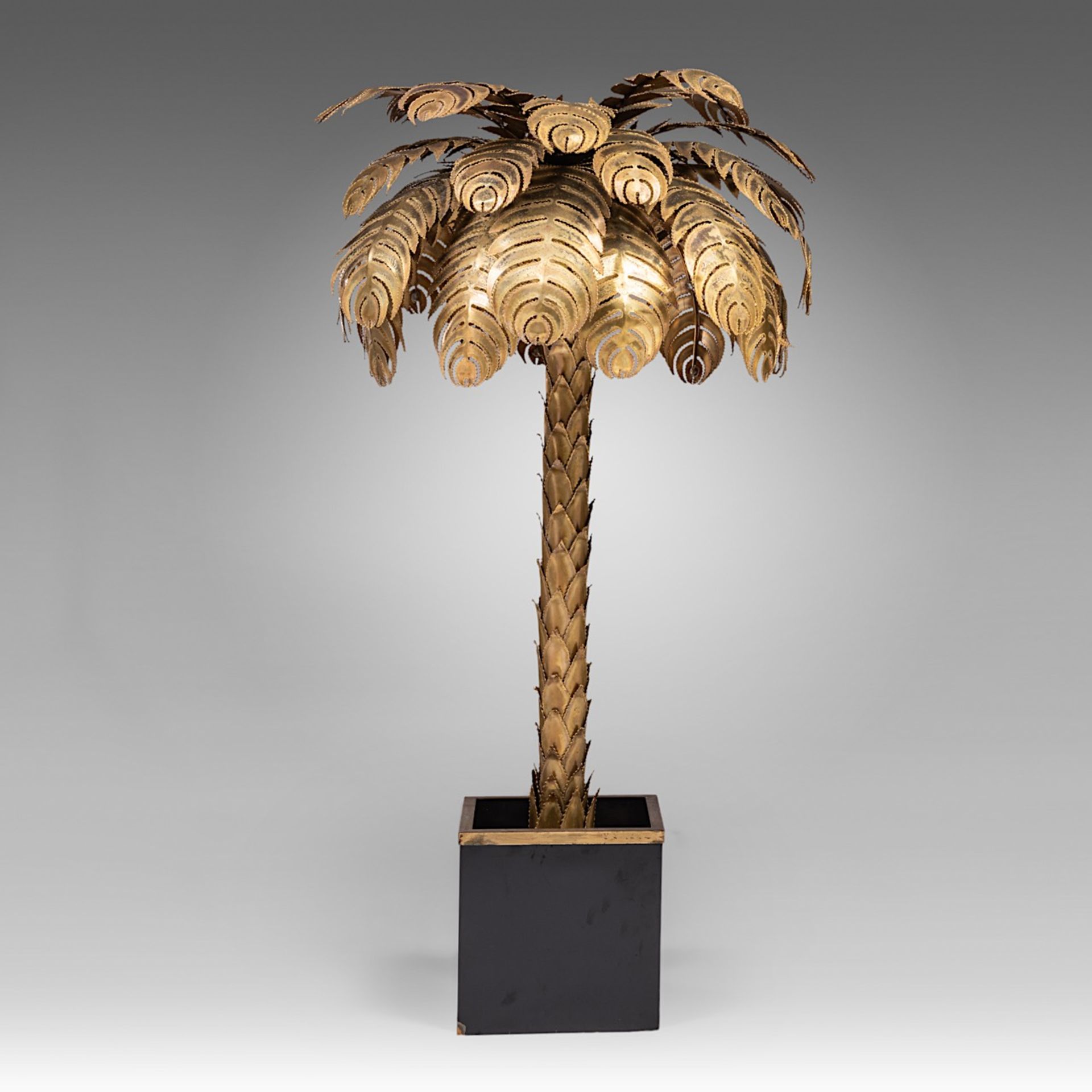 A vintage Maison Jansen gilt brass palm tree lamp, H 143 cm - Image 5 of 9