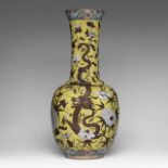 A Chinese Dayazhai-style 'Dragons amongst chrysanthemum' bottle vase, marked, Republic period, H 58