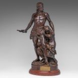 Emile Andre Boisseau (1842-1923), 'La Defense du Foyer', patinated bronze on marble base, H 65 cm (t