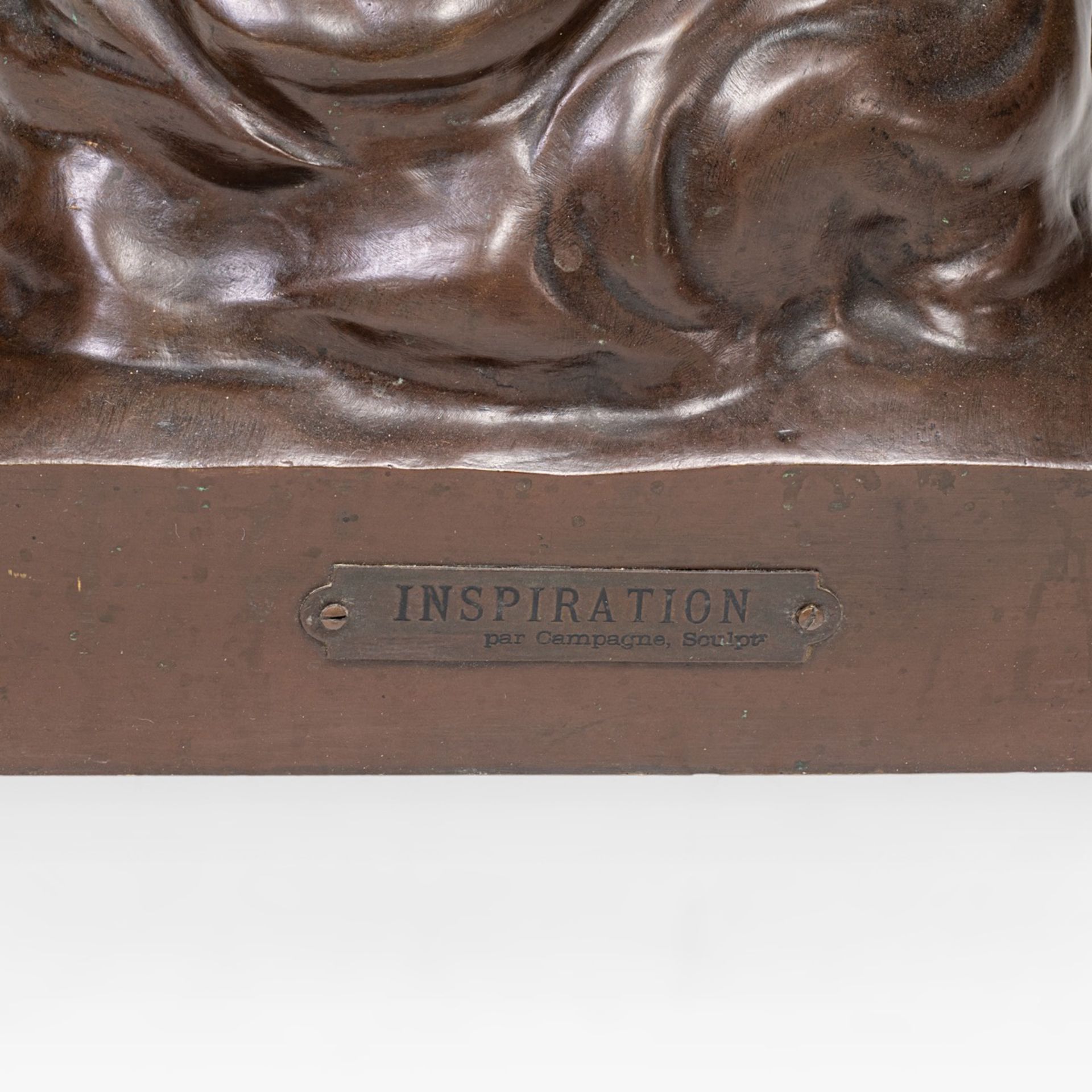 Pierre Etienne Daniel Campagne (1851-1914), 'L'inspiration', patinated bronze, H 85 cm - Bild 11 aus 26
