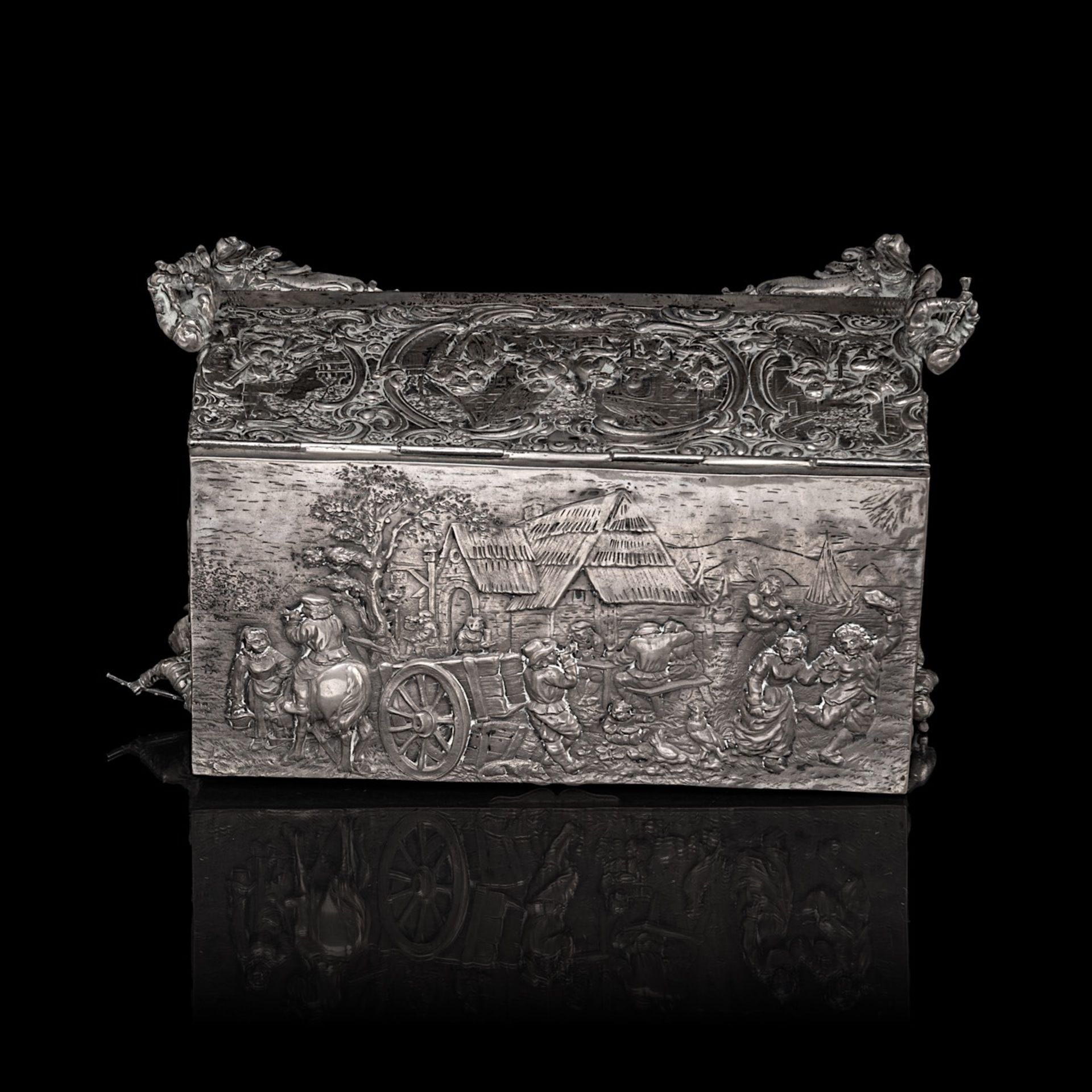 A Baroque Revival German silver jewellery casket, (1888-present), 800/000, weight ca: 1312 g 14.5 x - Image 6 of 9