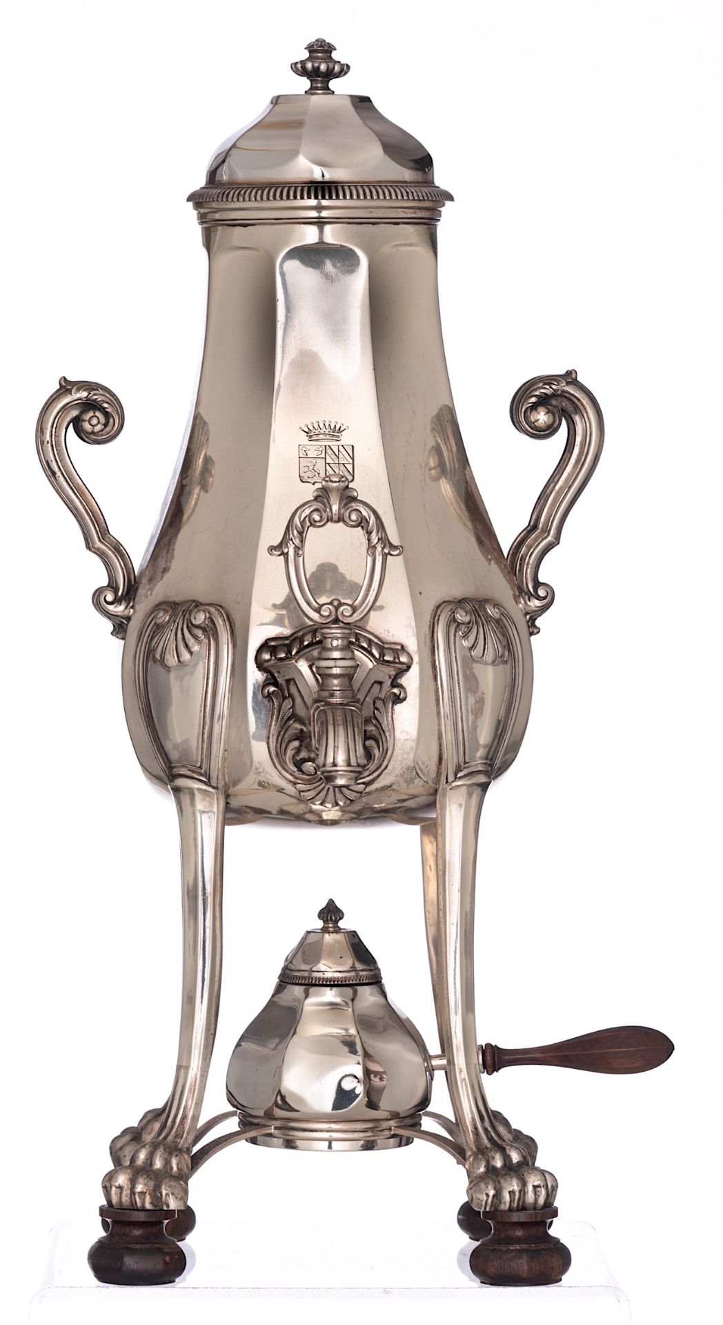 A French - Paris 19thC Regence silver tea urn, maker's mark 'Tetard - Paris', H 42,6 cm - weight c. - Image 2 of 14