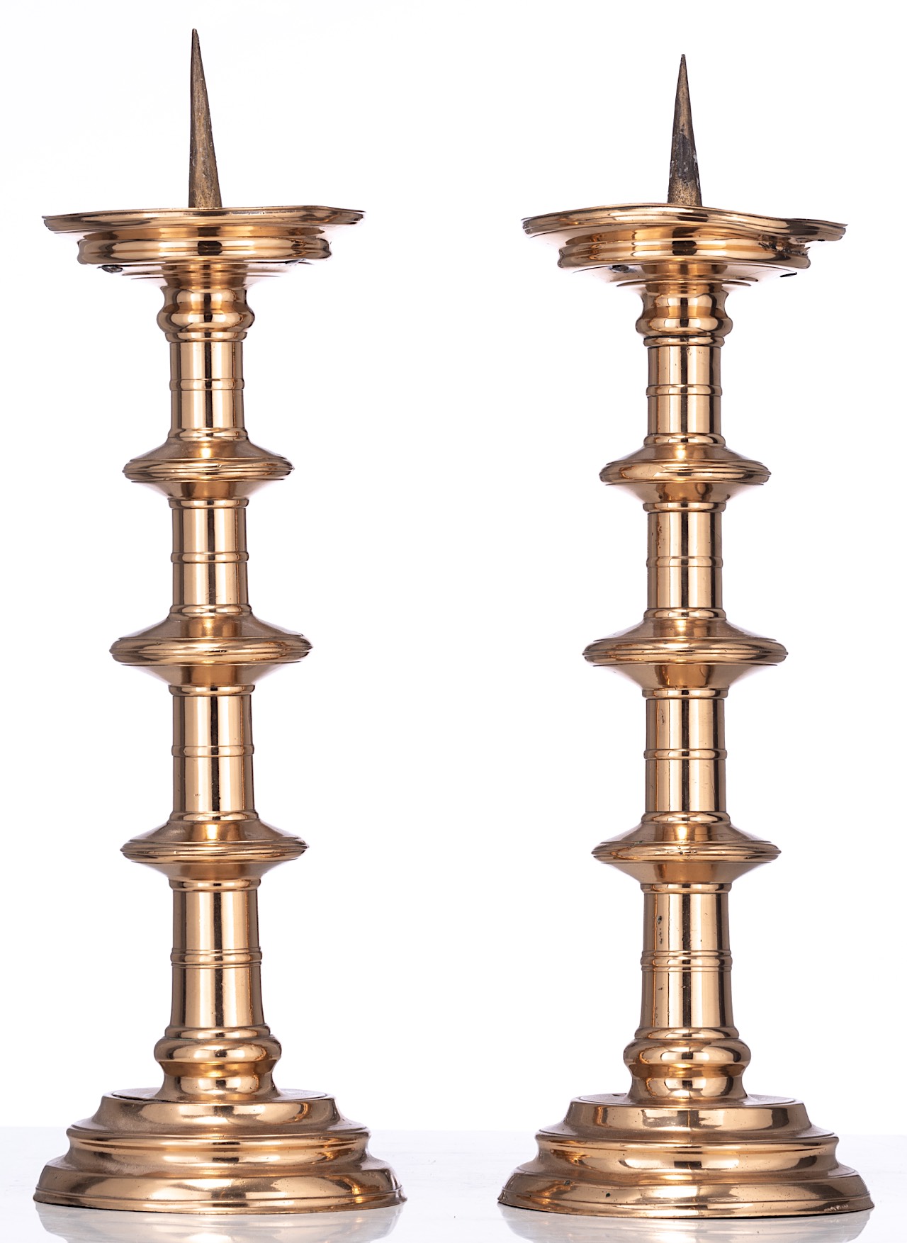 A pair of pricket candlesticks, 16thC, H 55 - 56 cm - Image 3 of 16