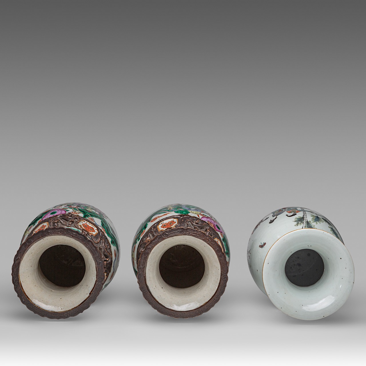 A pair of Chinese famille rose Nanking stoneware vases, 19thC, H 43,5 cm - and a famille rose 'Beaut - Image 12 of 13