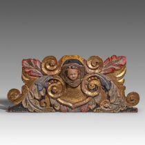 A gilt and polychrome wooden Italian Renaissance supraporta, 17thC, H 50 - W 120 cm