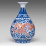 A Chinese underglaze blue and iron-red 'Dragon' yuhuchunping vase, with a Yongzheng mark, H 28,5 cm