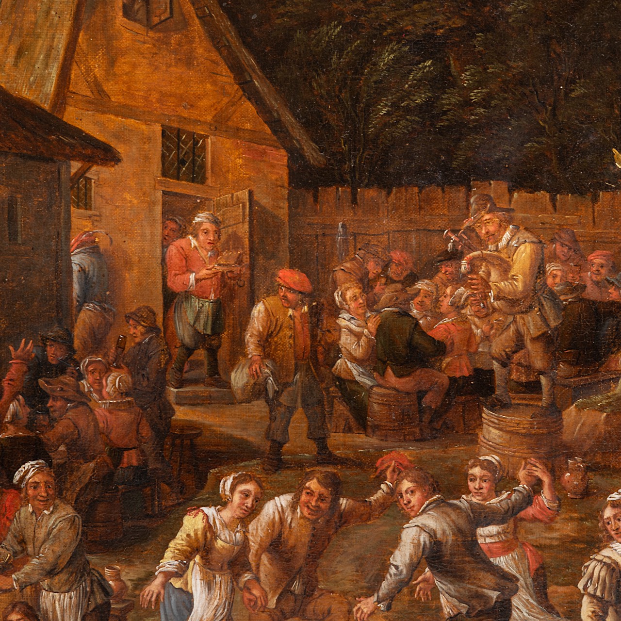 Attrib. to David II Teniers (1610-1690), village with an inn and peasants feasting and dancing, oil - Image 6 of 10
