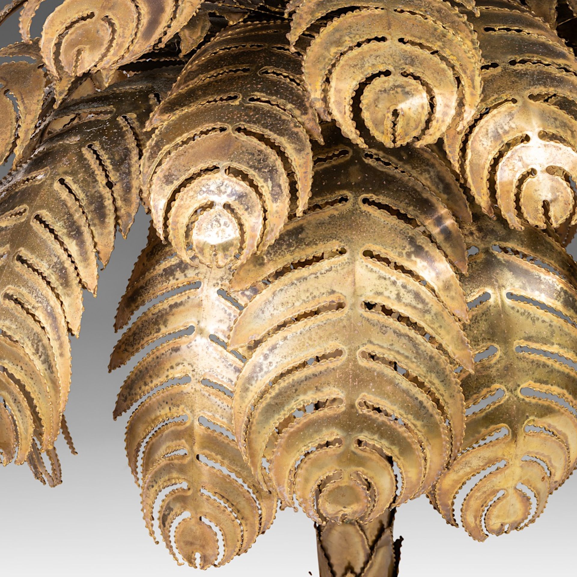 A vintage Maison Jansen gilt brass palm tree lamp, H 143 cm - Image 6 of 9