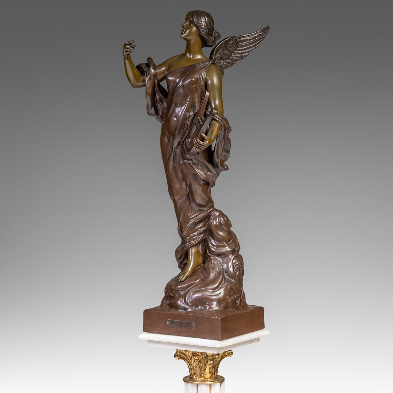 Pierre Etienne Daniel Campagne (1851-1914), 'L'inspiration', patinated bronze, H 85 cm - Image 20 of 26