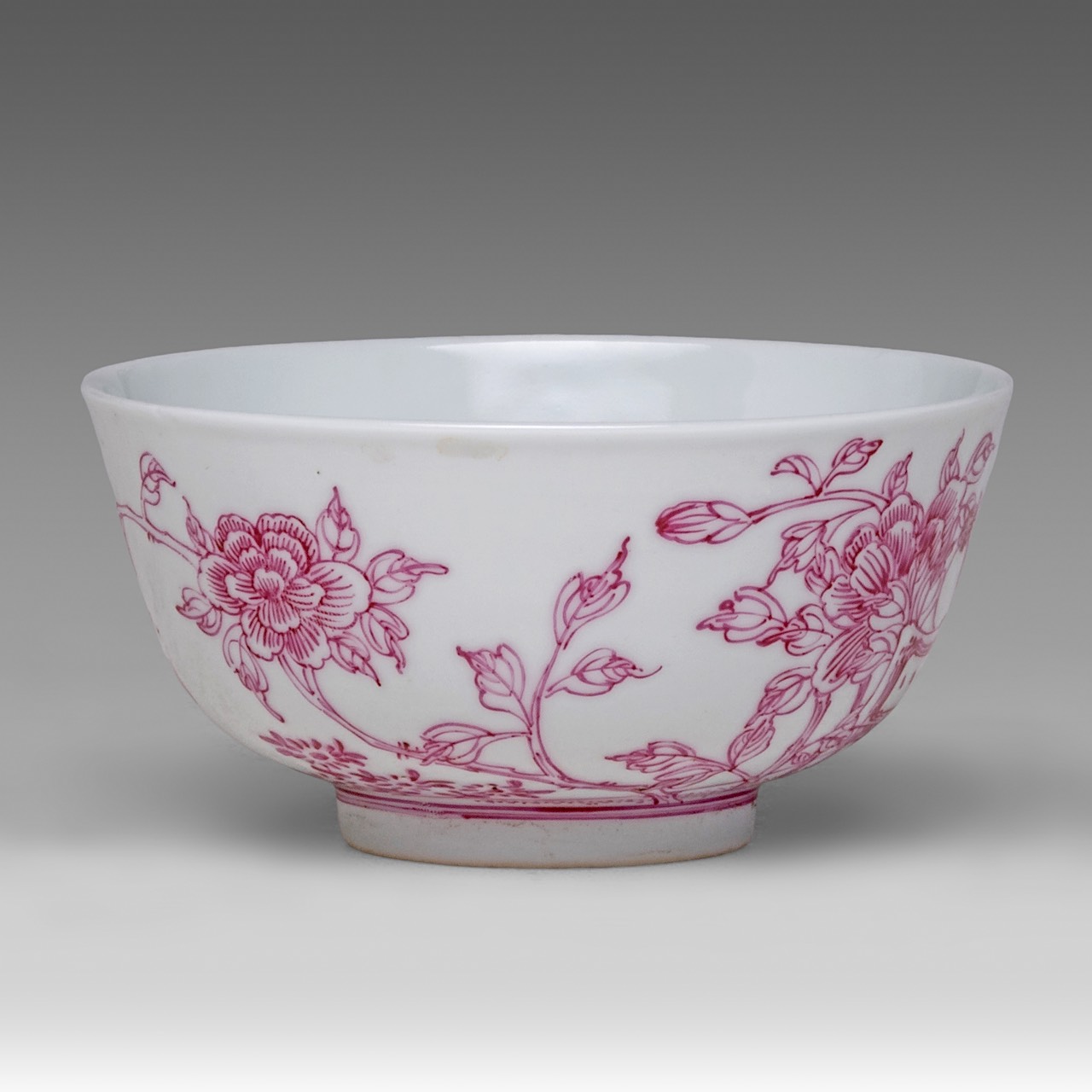 Two Chinese bowls enamelled in puce, 'Fruiting Pomegranate' and 'Magpies and Peonies', Guangxu mark - Image 5 of 13