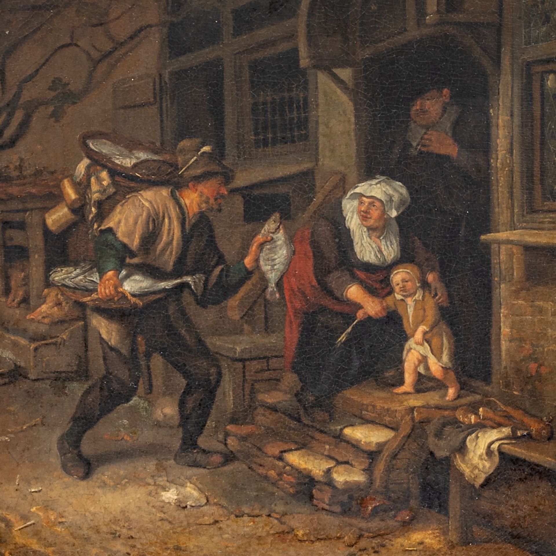 Attrib. to Cornelis Dusart (1660-1704), the fish vendor, oil on canvas 49 x 41.5 cm. (19.2 x 16.3 in - Bild 5 aus 5
