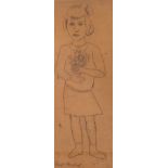 Gust De Smet (1877-1943), girl with flowers, ca. 1925, pencil drawing on paper 35 x 13 cm. (13.7 x 5