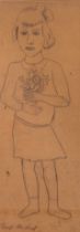 Gust De Smet (1877-1943), girl with flowers, ca. 1925, pencil drawing on paper 35 x 13 cm. (13.7 x 5